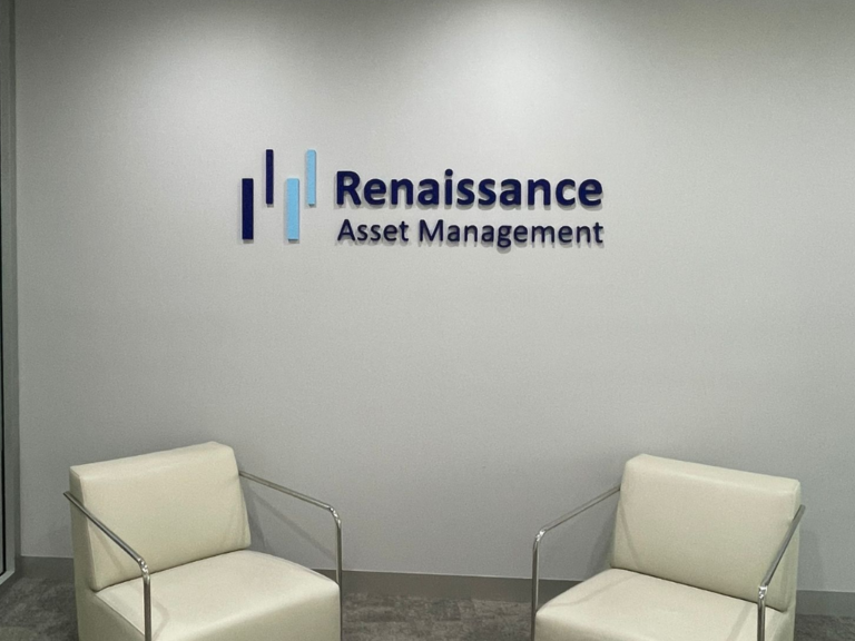 Custom Renaissance Asset Management office wall signage installation in Sydney