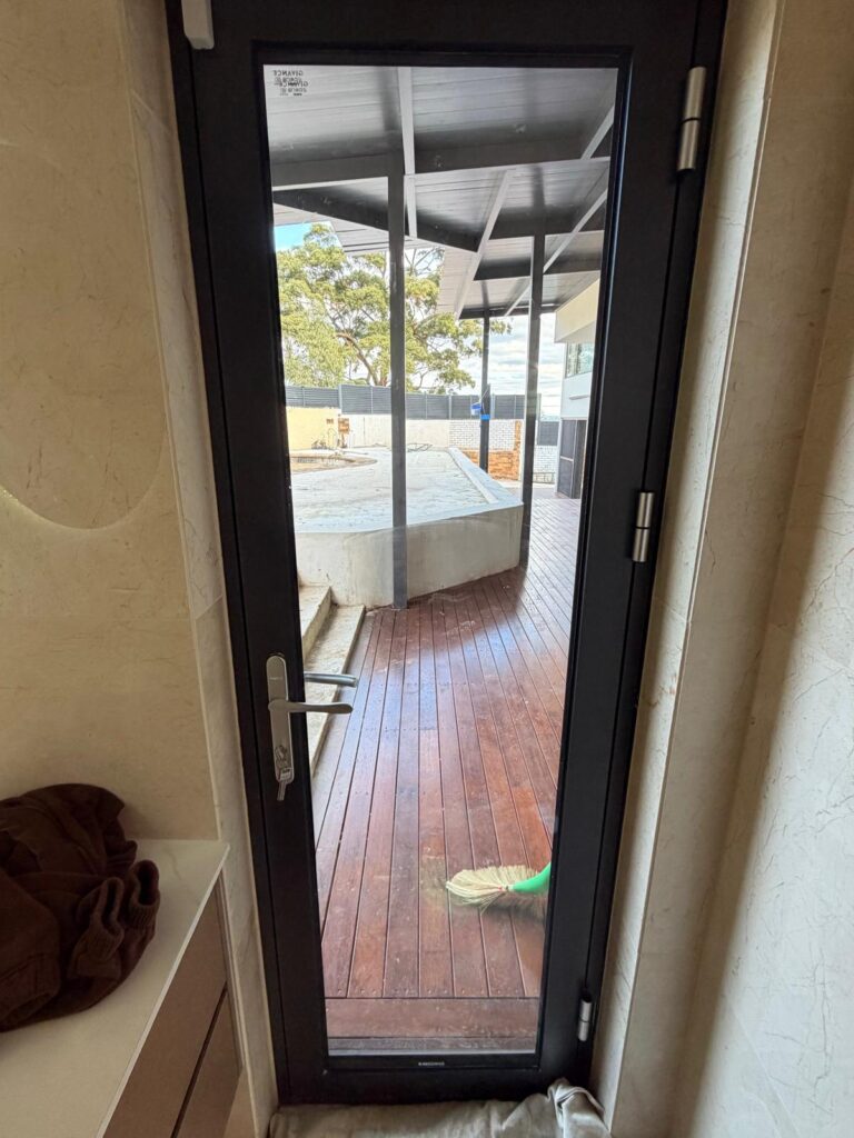 Residential glass door before frosted film installation